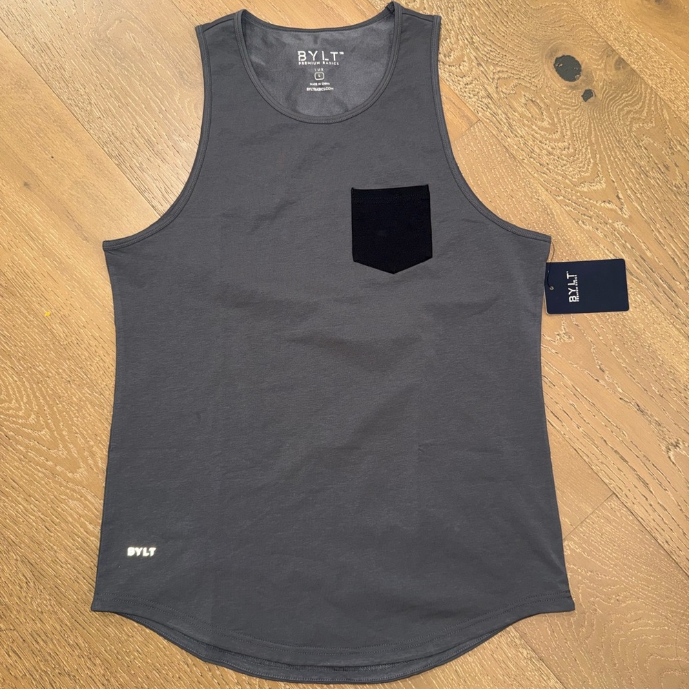 BYLT Basics Men’s Charcoal Gray Tank Top with Black‎ Pocket